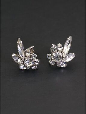 Vintage Sherman Rhinestone Clip-On Earrings, Floral Cluster Design